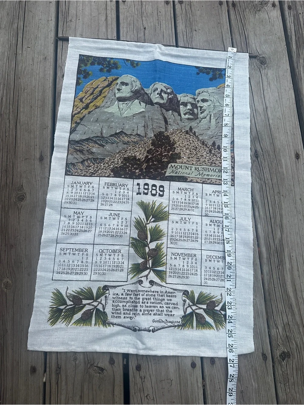 Vintage 1989 Mount Rushmore Tea Towel Calendar